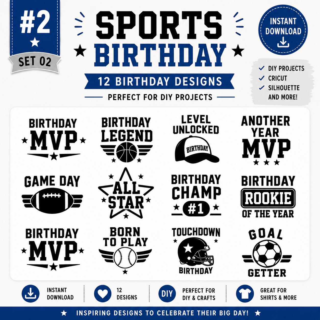 Sports Birthday SVG Bundle, Kids All Star Party Cut Files (Digital Download)