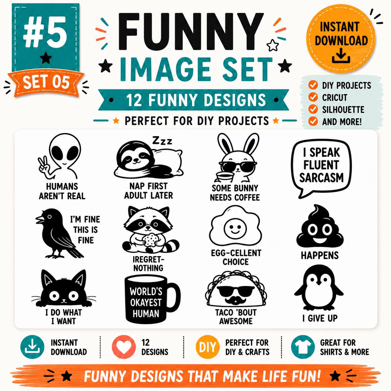 Funny SVG Bundle, Sarcastic Quotes, Humorous Sayings Cut Files (Digital Download)