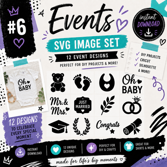 Event Icons SVG Bundle, Celebration Designs, Party Planning Cut Files (Digital Download)
