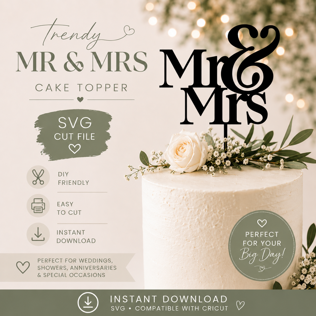 Mr And Mrs SVG Cake Topper