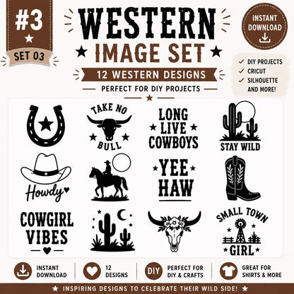 Western SVG Bundle, Cowboy Rodeo Designs, Cowgirl Boots Hat (Digital Download)