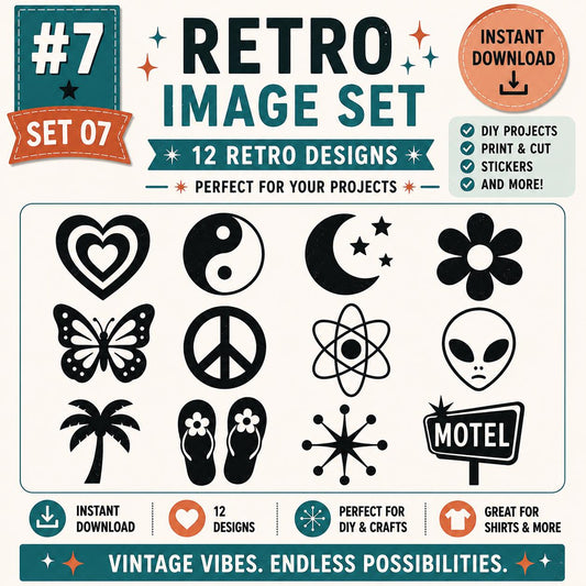 Retro SVG Bundle, 12 Vintage Groovy Cut Files (Digital Download)
